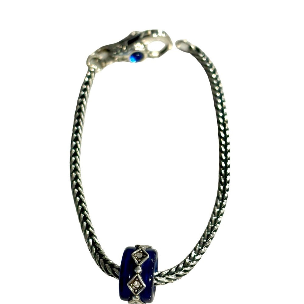 Blue Glass Charm with CZ’s in Silver Marquis Pattern